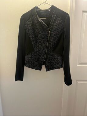 Tahari Black Geometric-Panel Zip Front Blazer
